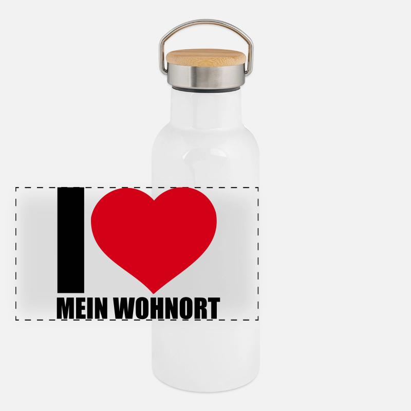 Liebe Wohnort Panorama Thermosflasche mit Bambusdeckel