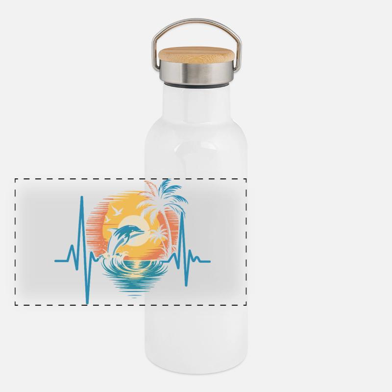 Dolphins and sunset scene Panoramic Thermal Bottle with Bamboo Lid