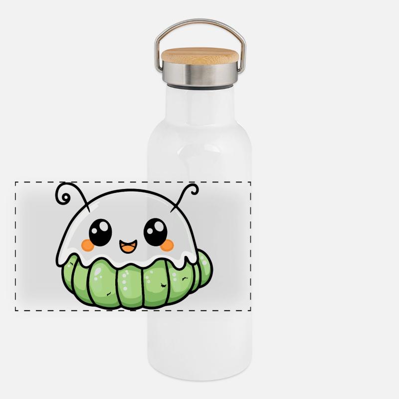 Wurm Halloween Geist Panorama Thermosflasche mit Bambusdeckel