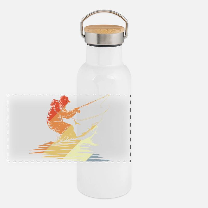 Pêche Graphique Style Rétro Gourde isotherme avec bouchon en bambou