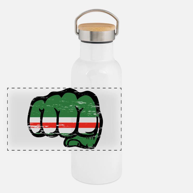 Tschetschenien Flagge Faust used Panorama Thermosflasche mit Bambusdeckel