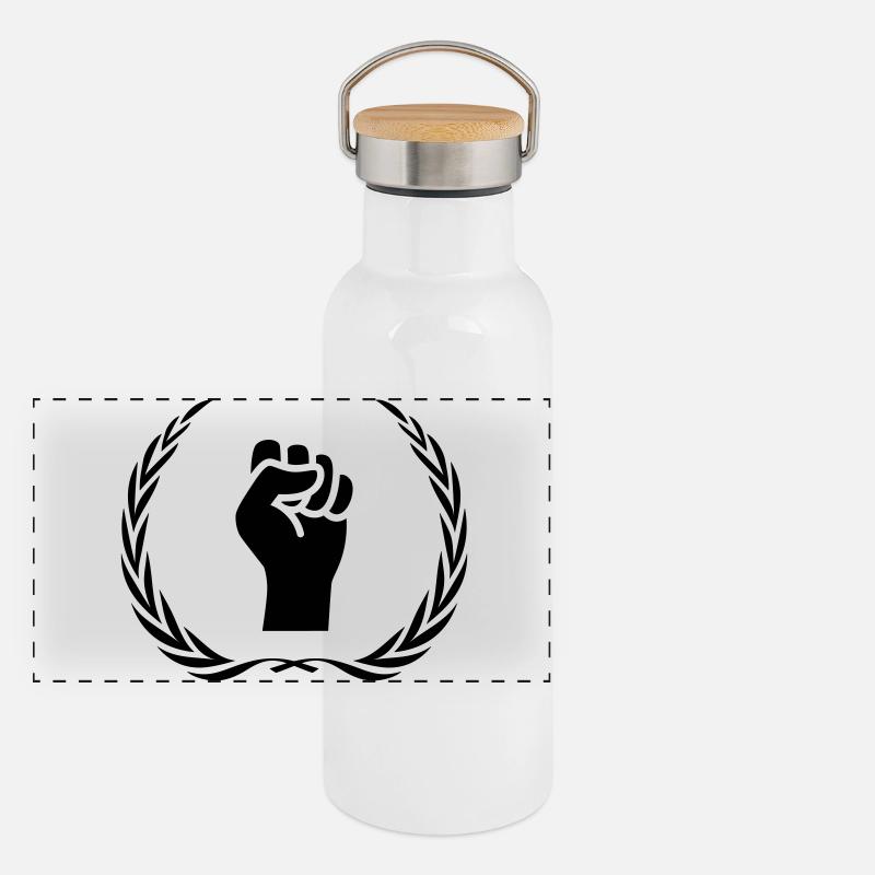 Hand Faust Kranz - Panorama Thermosflasche mit Bambusdeckel - Weiß