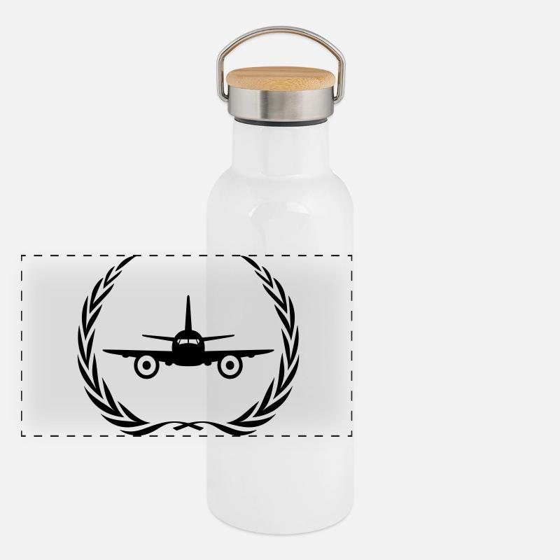 Airplane Symbol Wreath Panoramic Thermal Bottle with Bamboo Lid
