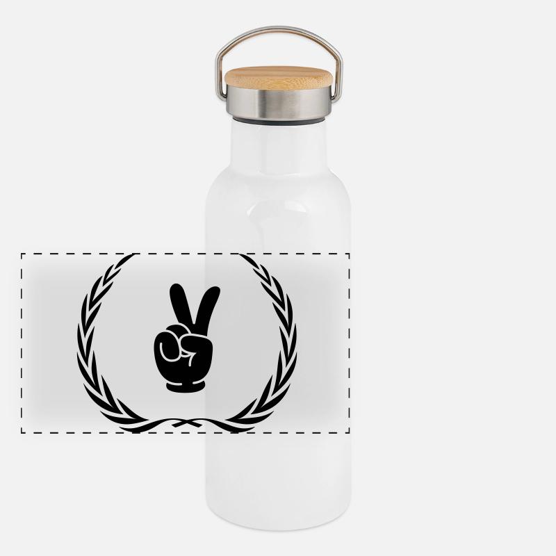 Peace Hand Comic Wreath Panoramic Thermal Bottle with Bamboo Lid