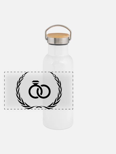 Eheringe Ring Hochzeit - Panorama Thermosflasche mit Bambusdeckel - Weiß