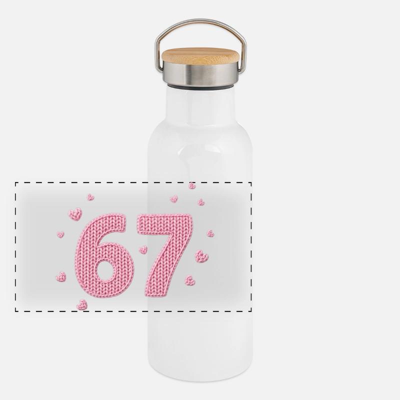 6 7 Meme – Pink Heart Pattern Panorama Thermosflasche mit Bambusdeckel