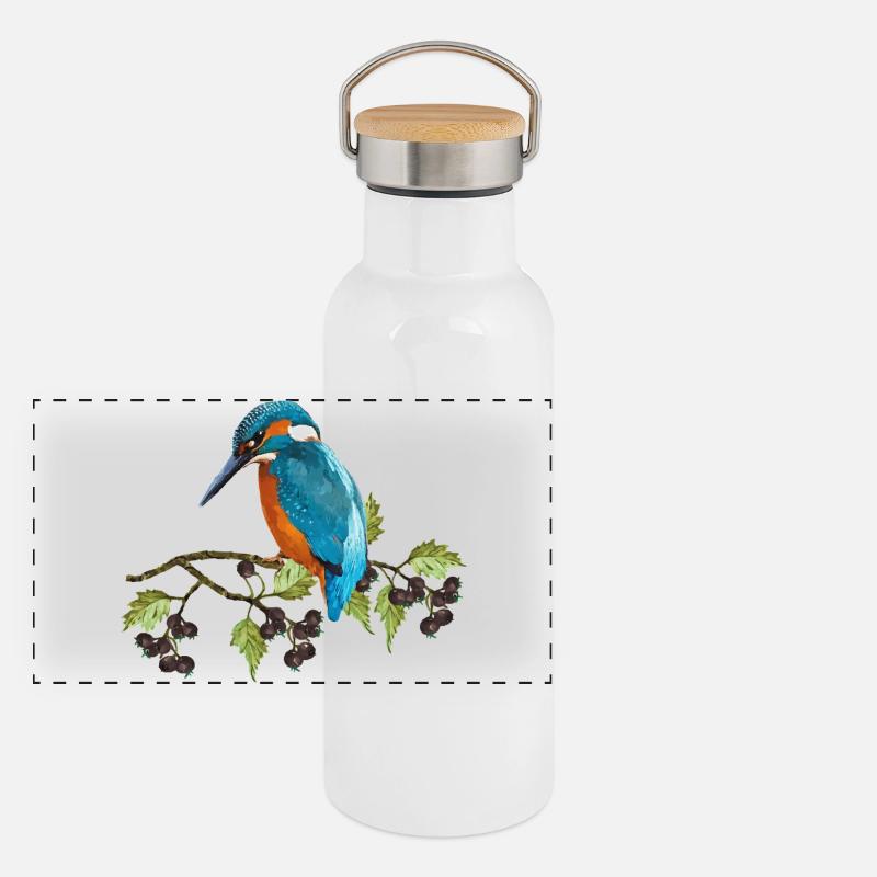 Bunter Vogel Panorama Thermosflasche mit Bambusdeckel