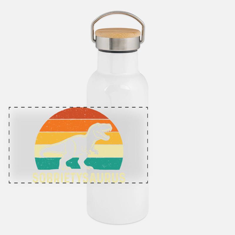 Sobrietysaurus Lustiger Nüchtern Erholung AA NA Panorama Thermosflasche mit Bambusdeckel