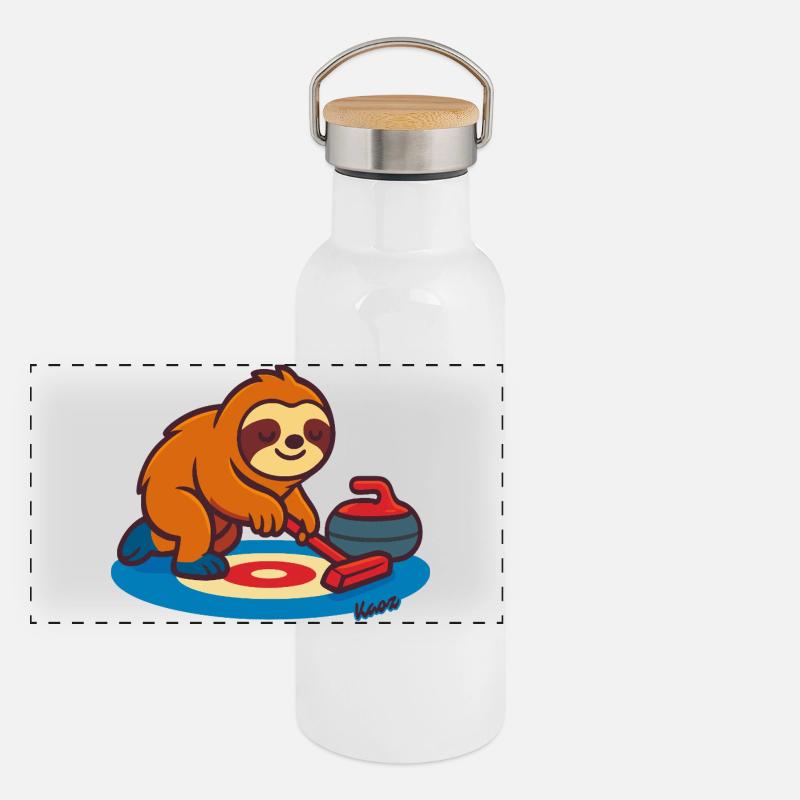 Curling Sloth on Broom Panoramic Thermal Bottle with Bamboo Lid