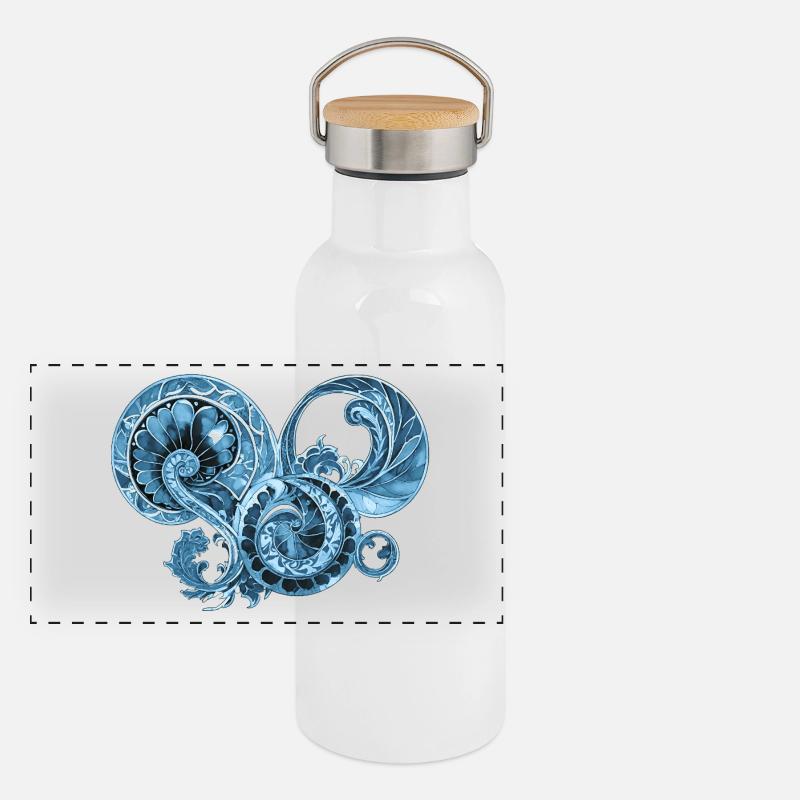 Blue Ornament Panoramic Thermal Bottle with Bamboo Lid