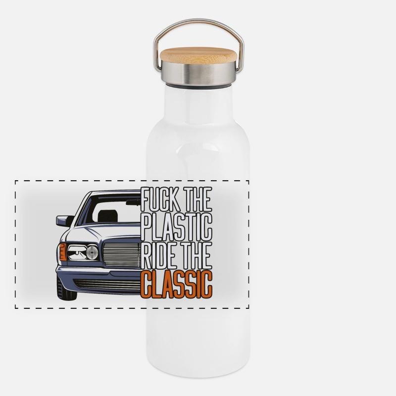 Voiture rétro de style FTP Silhouette classique Gourde isotherme avec bouchon en bambou