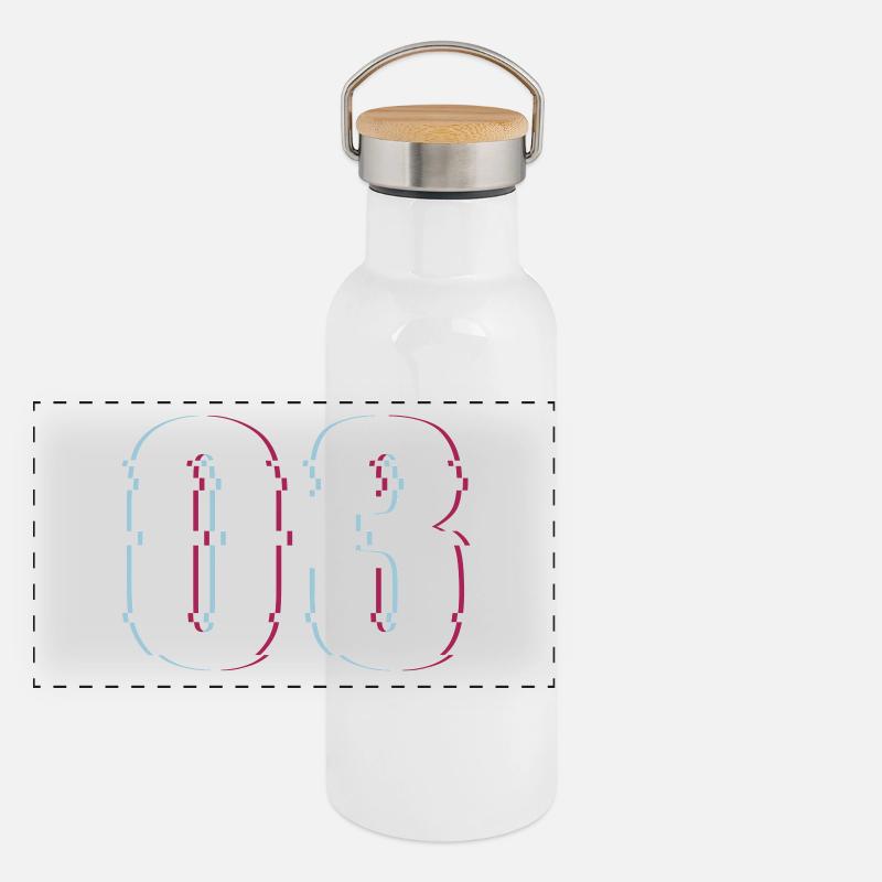 Three 3 Three 03 Number Effect Distorted Number Panoramic Thermal Bottle with Bamboo Lid