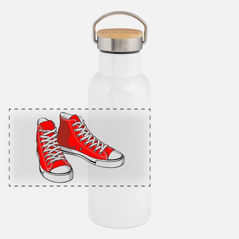 Rote Turnschuhe Panorama Thermosflasche mit Bambusdeckel