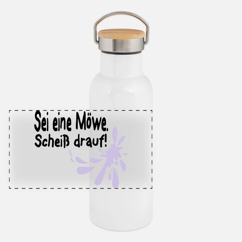 Möwen Scheiß drauf--3 Panorama Thermosflasche mit Bambusdeckel
