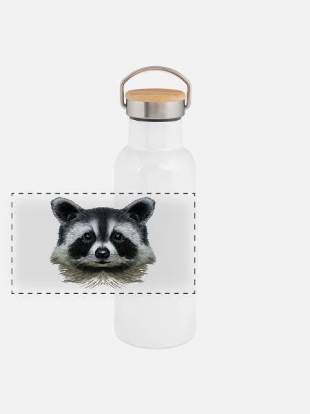 Waschbär - Panorama Thermosflasche mit Bambusdeckel - Weiß