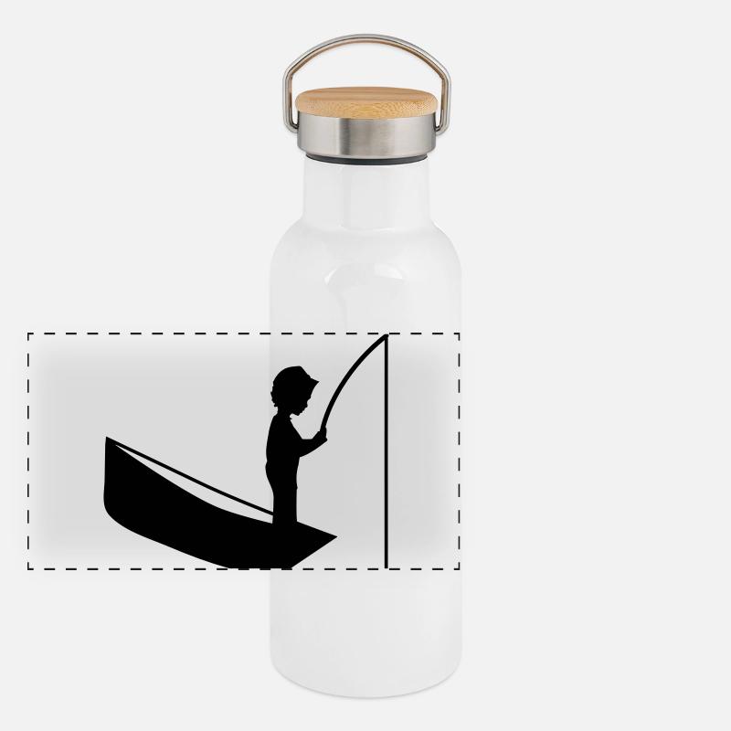 A boy with a fishing pole Panoramic Thermal Bottle with Bamboo Lid