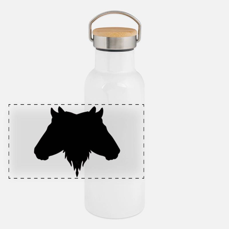 Doppelkopf schwarz Panorama Thermosflasche mit Bambusdeckel