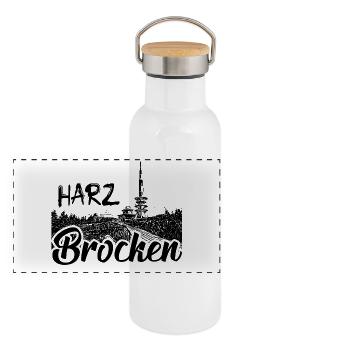 Harz - Brocken - Panorama Thermosflasche mit Bambusdeckel - Weiß - Vorne