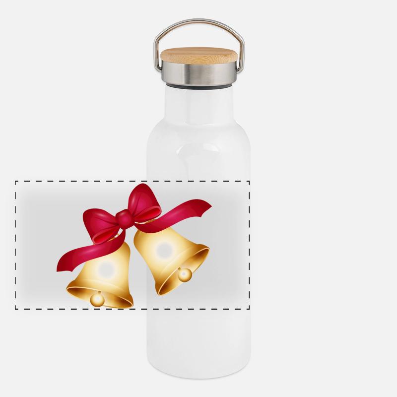 two golden bells with a large red bow Panoramic Thermal Bottle with Bamboo Lid