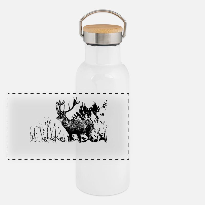 Hirsch Panorama Thermosflasche mit Bambusdeckel
