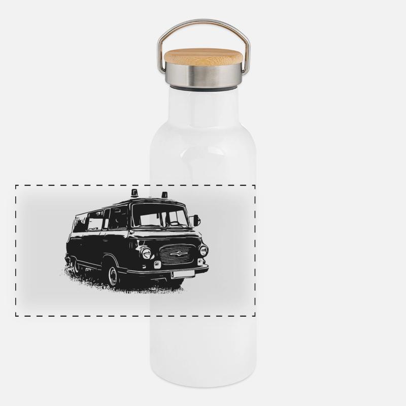 Barkas à la lumière bleue Gourde isotherme avec bouchon en bambou