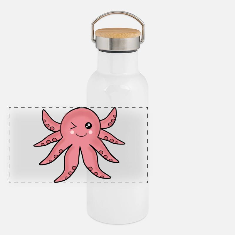 Animaux Kawaii Pieuvre Gourde isotherme avec bouchon en bambou