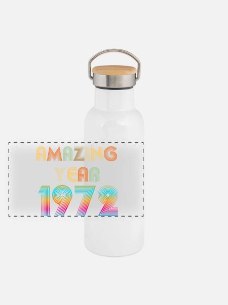 Erstaunliches JAHR 1972 - Panorama Thermosflasche mit Bambusdeckel - Weiß - Vorne