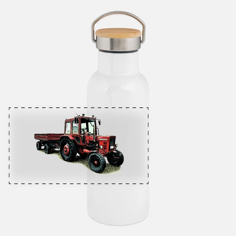 Belarus MTS 80 mit Anhänger Panorama Thermosflasche mit Bambusdeckel