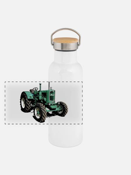 Ackerdiesel Traktor man 4S1 - Panorama Thermosflasche mit Bambusdeckel - Weiß