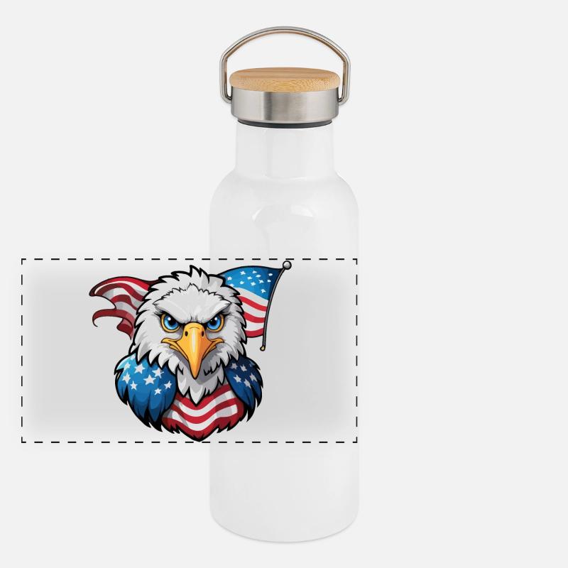 Drapeau des États-Unis et aigle des États-Unis Gourde isotherme avec bouchon en bambou
