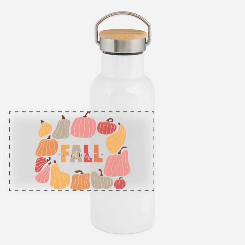 Kürbisse Herbst-Vibes Panorama Thermosflasche mit Bambusdeckel