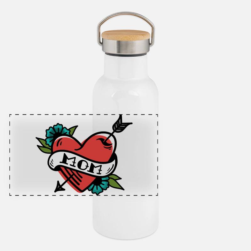 Mutterherz Banner Tattoo Panorama Thermosflasche mit Bambusdeckel