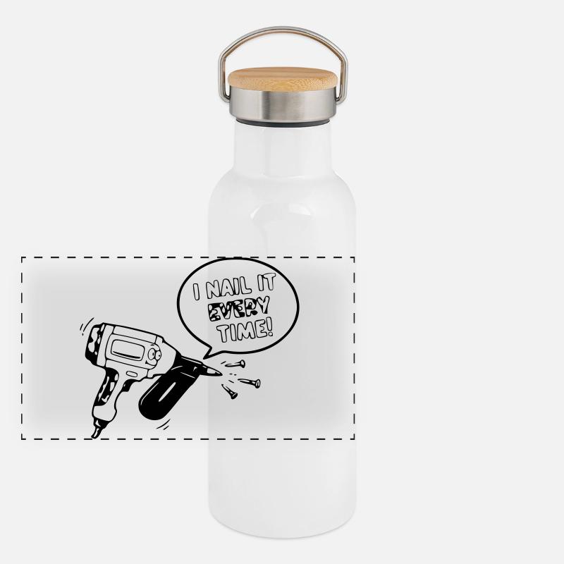 Humorvolles Spielzeug-Design mit Nagel-Werkzeug Panorama Thermosflasche mit Bambusdeckel