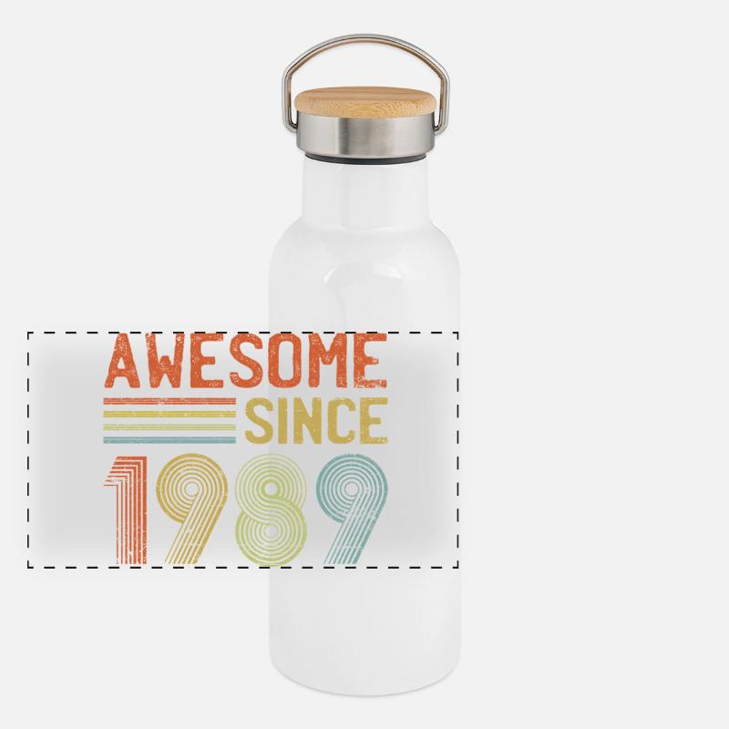 Texte rétro 1989 et conception en spirale Gourde isotherme avec bouchon en bambou