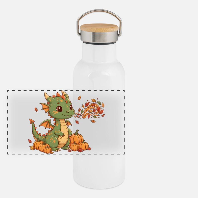 Dragon d’automne avec citrouilles Gourde isotherme avec bouchon en bambou