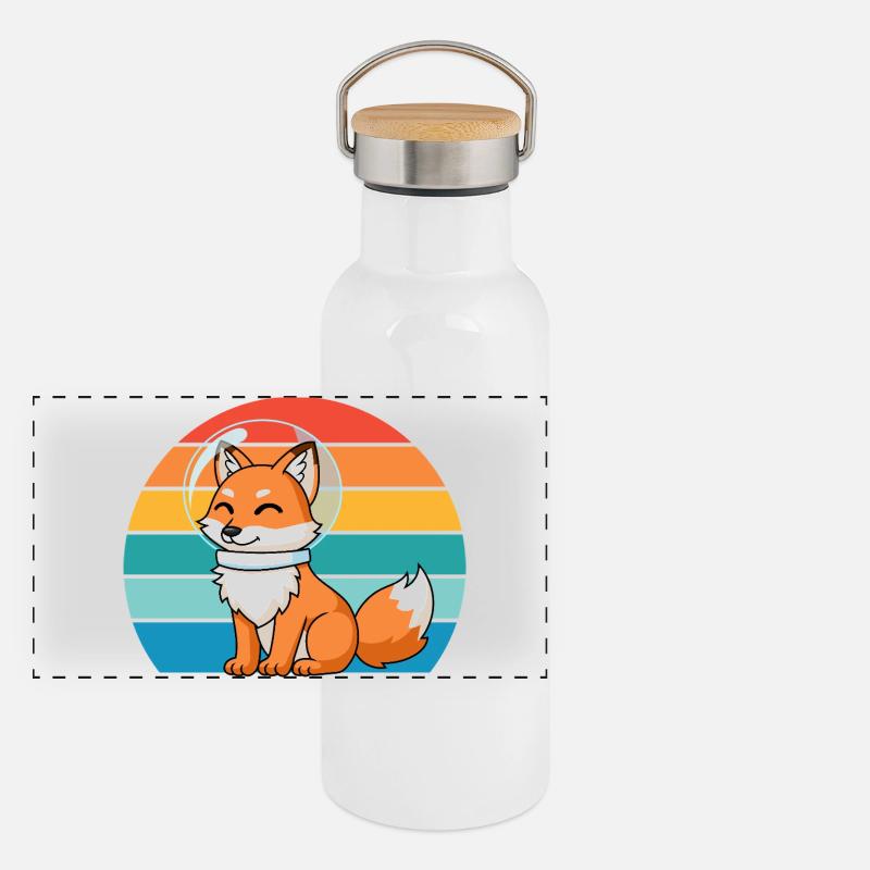 Astronauts Retro Predator Red Fox Fox Lover Panoramic Thermal Bottle with Bamboo Lid