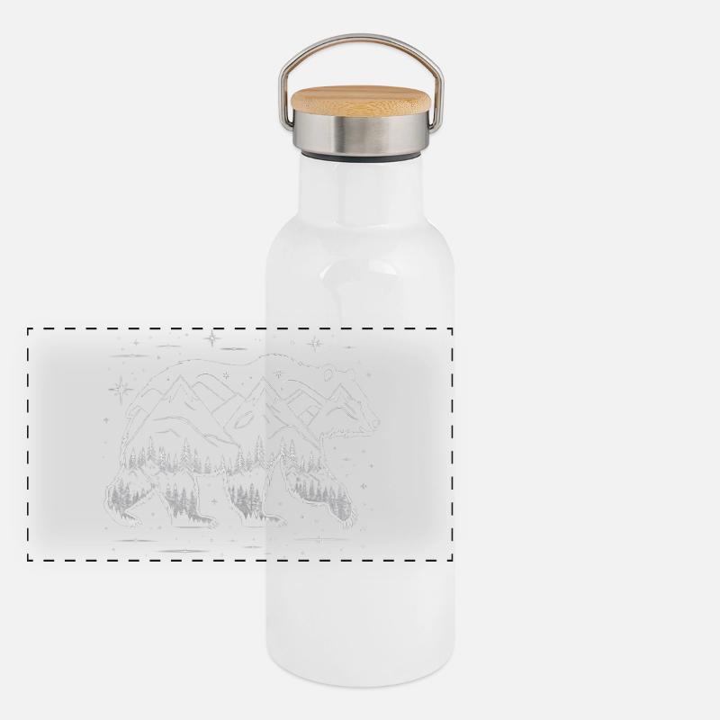Polar bear in mountain forest night Panoramic Thermal Bottle with Bamboo Lid