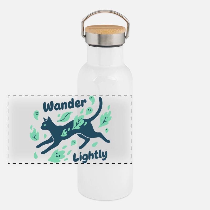 Chemin de chat à travers la mer de feuilles Gourde isotherme avec bouchon en bambou