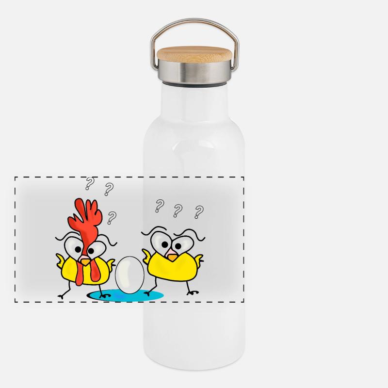 Dessin animé drôle de poulet Gourde isotherme avec bouchon en bambou