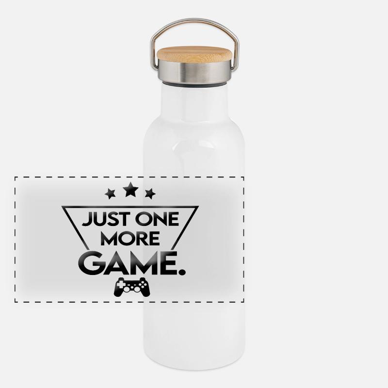 Just_one_more_game_-_noir_ Gourde isotherme avec bouchon en bambou