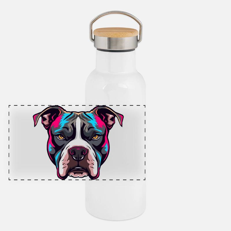 Neon Pitbull Portrait Panoramic Thermal Bottle with Bamboo Lid