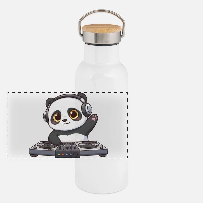 Panda DJ Music Disco Techno Electronic Dance Music Panoramic Thermal Bottle with Bamboo Lid