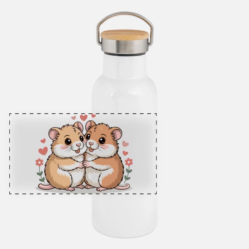 Couple de hamsters pour la Saint-Valentin Gourde isotherme avec bouchon en bambou