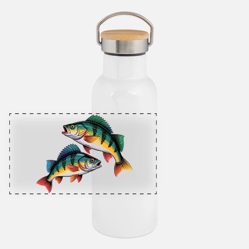 Zwei Barsche Panorama Thermosflasche mit Bambusdeckel
