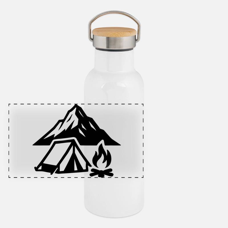 Mountain camp by the fire Panoramic Thermal Bottle with Bamboo Lid