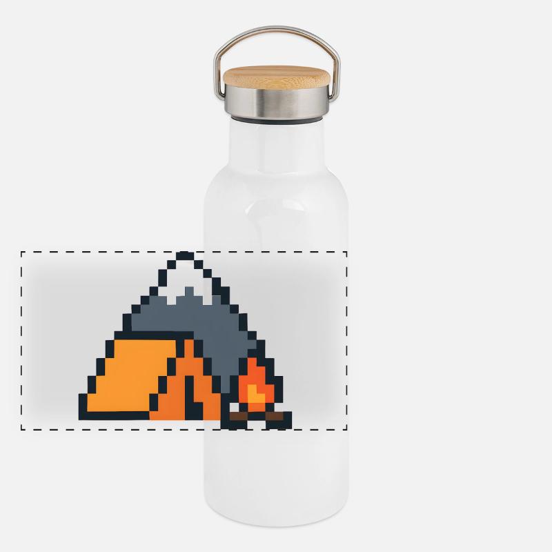 Pixel Sleeping Fox Moonlit Night Panoramic Thermal Bottle with Bamboo Lid