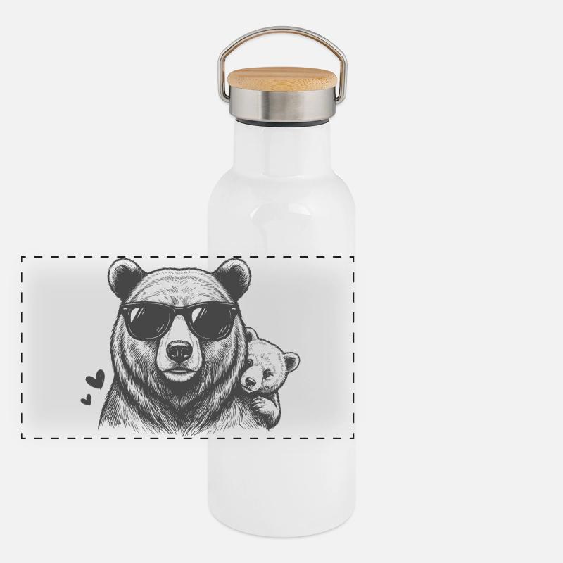 Père, ours et enfant Gourde isotherme avec bouchon en bambou