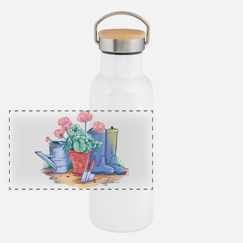 Garten Deko Art Panorama Thermosflasche mit Bambusdeckel