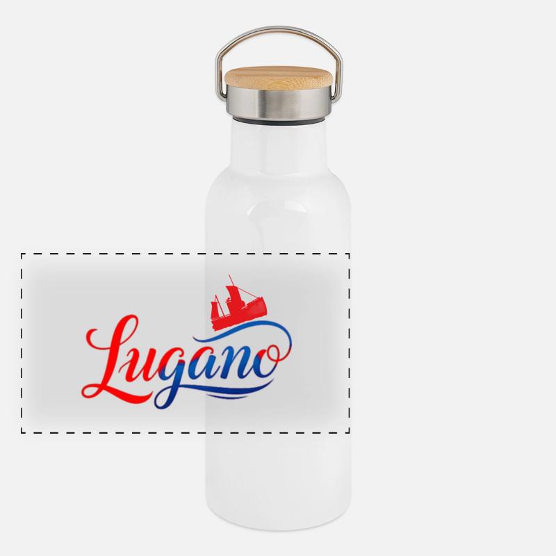 Lugano City View Neon Design Panoramic Thermal Bottle with Bamboo Lid
