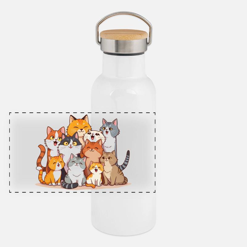 Katzen-Herde Panorama Thermosflasche mit Bambusdeckel